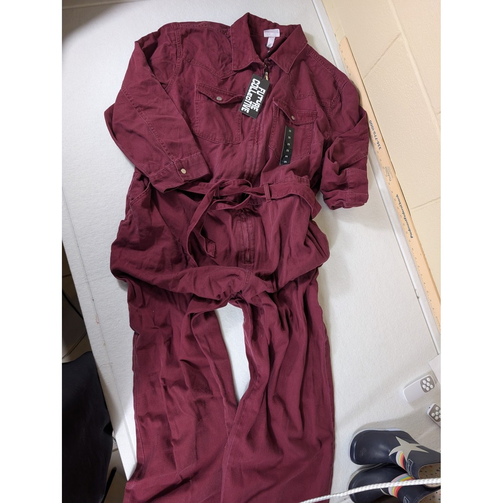 Future Collective Reese Blutstein Burgundy Utility Jumpsuit Mens 2X NWT Twill